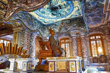 The luxurious tomb of the 12th emperor of the Nguyen dynasty situated on a mountain peak in a central province, stands out with its beautiful 